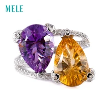 mele natural amethyst and citrine silver ring concave cutting good fire and good quality 10mm14mm in pears