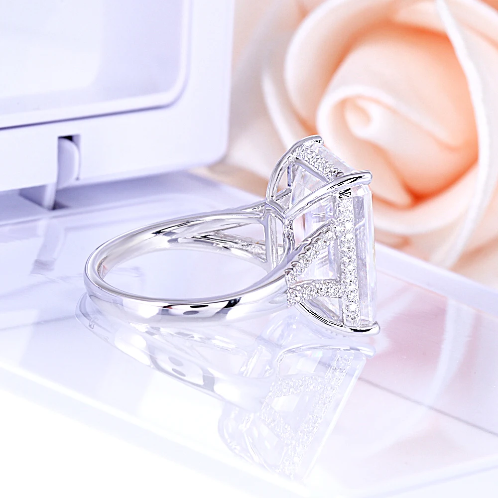 DovEggs 14 к белое золото 8ct 10*14 мм Emberld Cut F цвет Муассанит винтажное Помолвочное кольцо для женщин Повседневная одежда ювелирные изделия