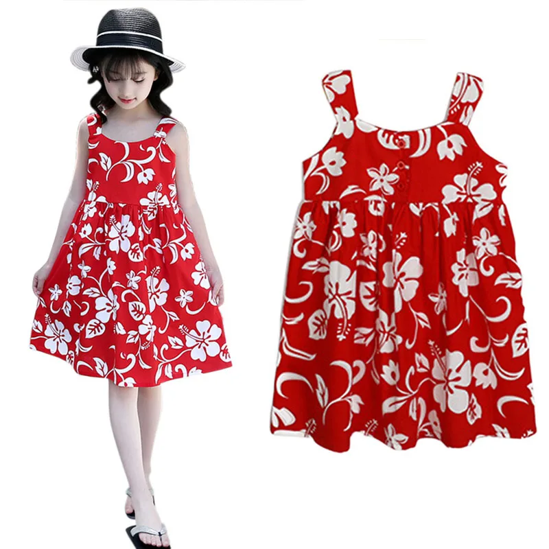 Летнее платье для девочек хлопковые детские платья маленьких однотонное красное