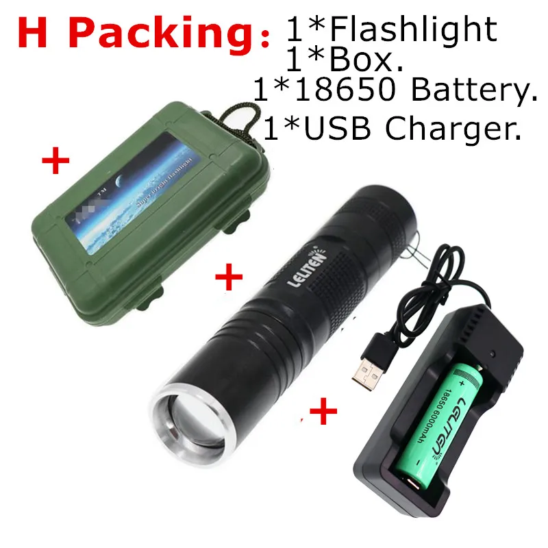 H Packing 3800 люмен, XML-T6, Мини Портативный светодиодный фонарик с зумом, масштабируемый фонарь для ночного туризма, освещение, фонарь для велосипеда с зажимом - Испускаемый цвет: H Packing