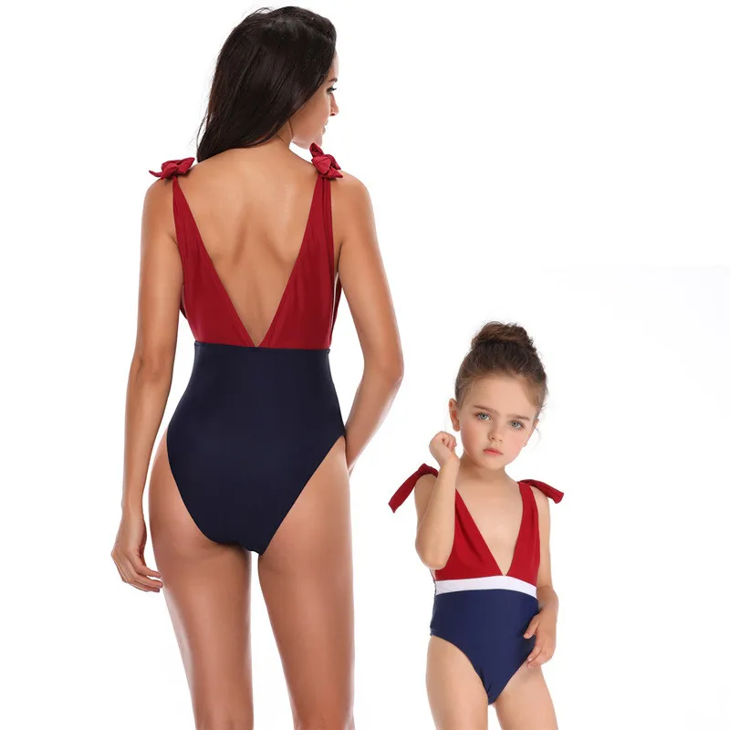 Лоскутное цельное бикини семейный купальник монокини для мамы и дочки