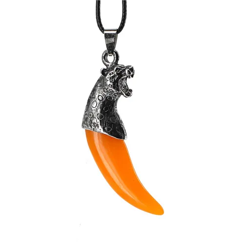 leopardsilverorange Мужское старинное ожерелье с кулоном в виде зуба волчий Клык, винтажное ожерелье с кулоном в виде зуба волка дракона, модное колье, ювелирное изделие, подарок - Окраска металла: leopardsilverorange