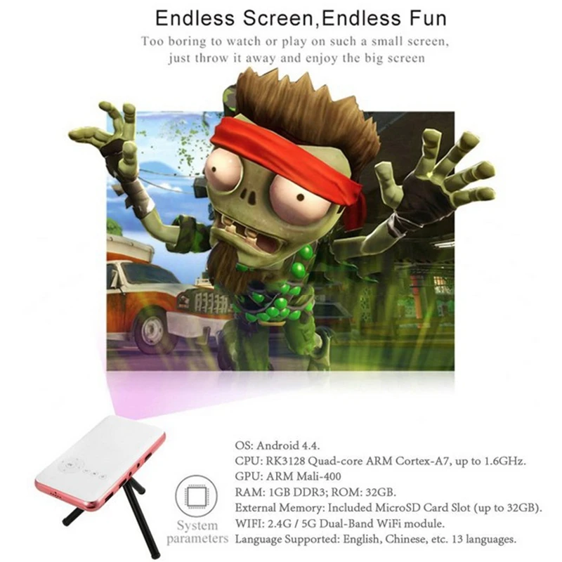 Мини-проектор 32G Android Bt карманный проектор для мобильного телефона Dlp Hdmi в видео портативный проектор с Bluetooth батареей Wifi