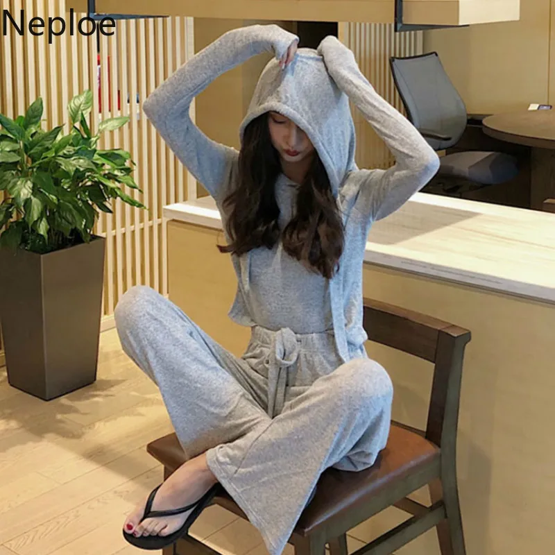 Neploe/женские комплекты из двух предметов однотонные Топы с капюшоном и длинными