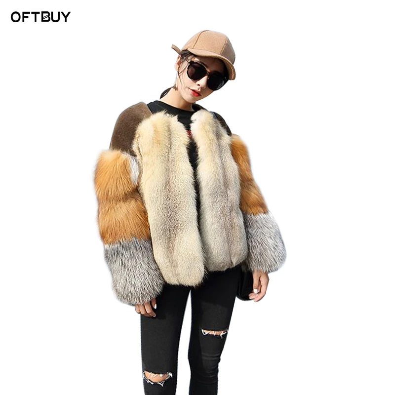 OFTBUY новинка 2019 большой натуральный мех пальто зимняя куртка для женщин Лисий