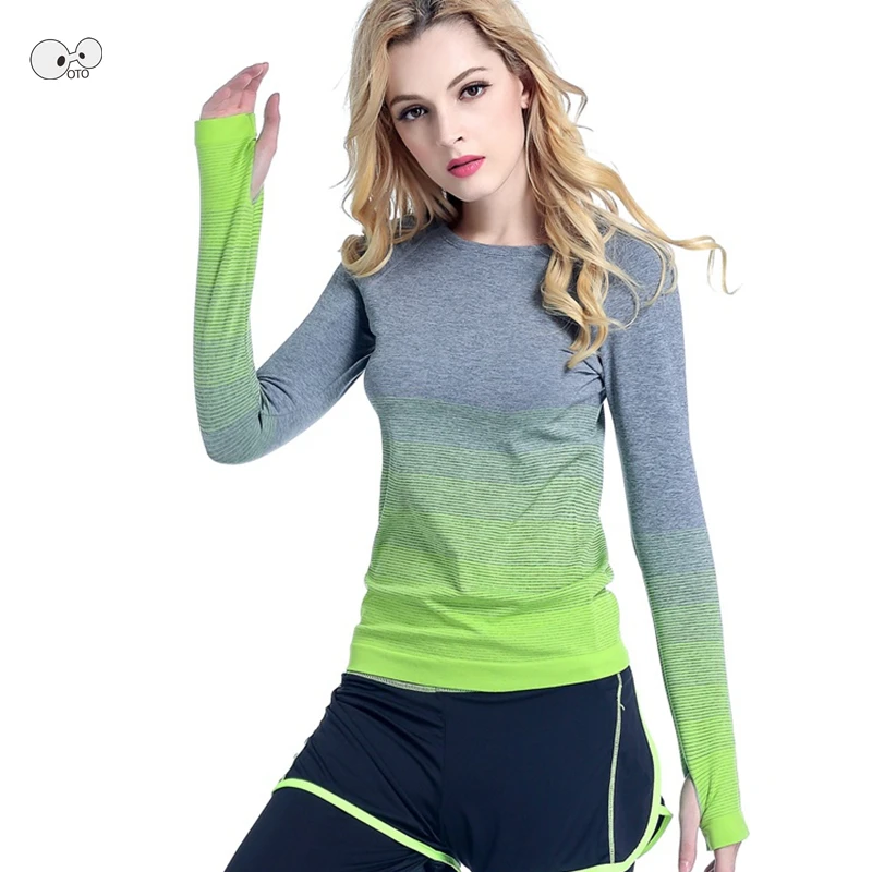 Новый осень-зима женские быстросохнущие рубашки для бега с длинными рукавами