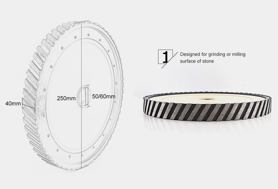 DC-SCGW1040 D250mm diamond silent core калибровки фрезерные колесо с сегмент шириной 40 мм для шлифовки гранита и мрамор