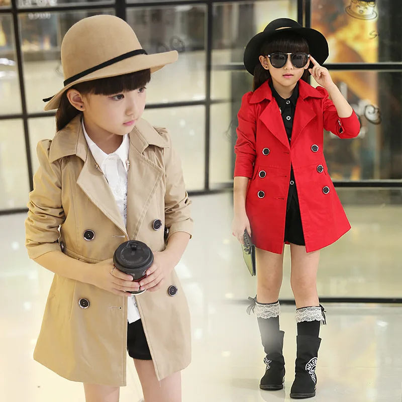 Girls Trench Coat High Quality Khaki Pink and Red Baby Jacket Kurtki Dla Dzieci |