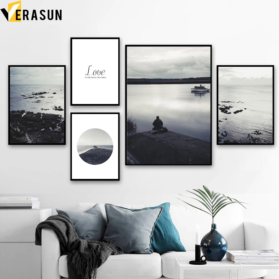 

Beach Man Fishing Coastlines Seascape Wall Art Canvas Painting Nordic Posters And Prints Wall Pictures For Living Room Decor