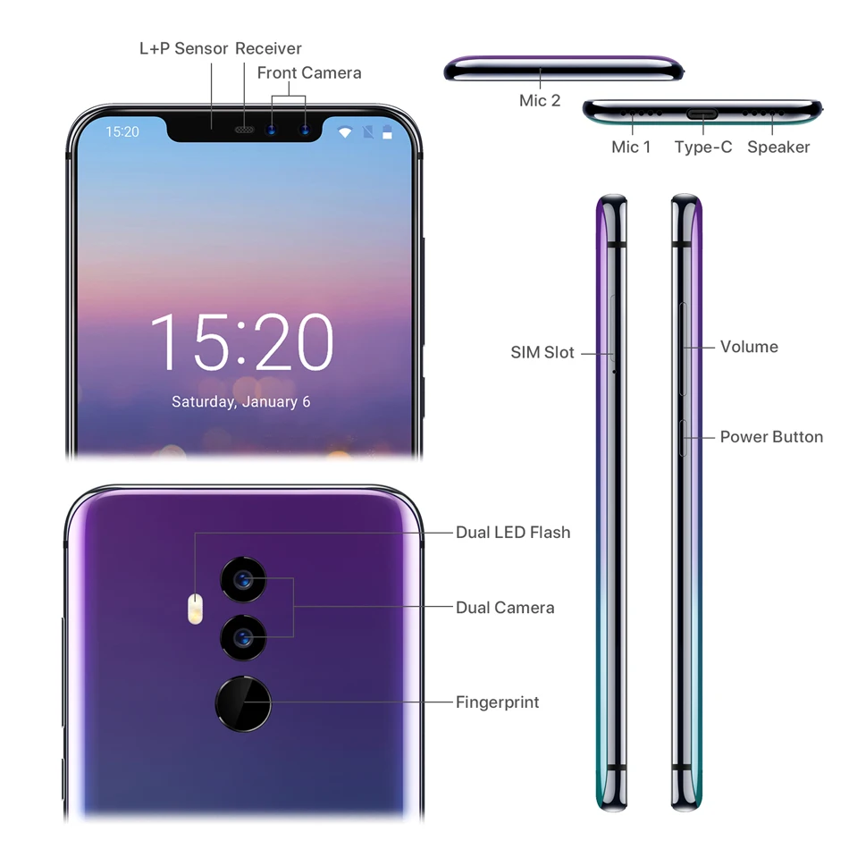 UMIDIGI Z2 6 2 &quotNotch полный Экран Смартфон Android 8 1 ГБ 64 Гб Helio P23 MT6763 Octa Core 16MP Quad Камера 4