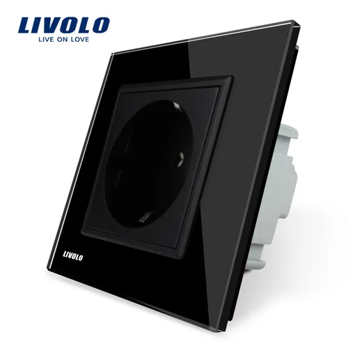 Black Livolo стандарт ЕС универсальная настенная электрическая Европейская розетка с 2 контактами, Хрустальная стеклянная панель, 110~ 250 В, пластиковая розетка 16А - Тип: Black