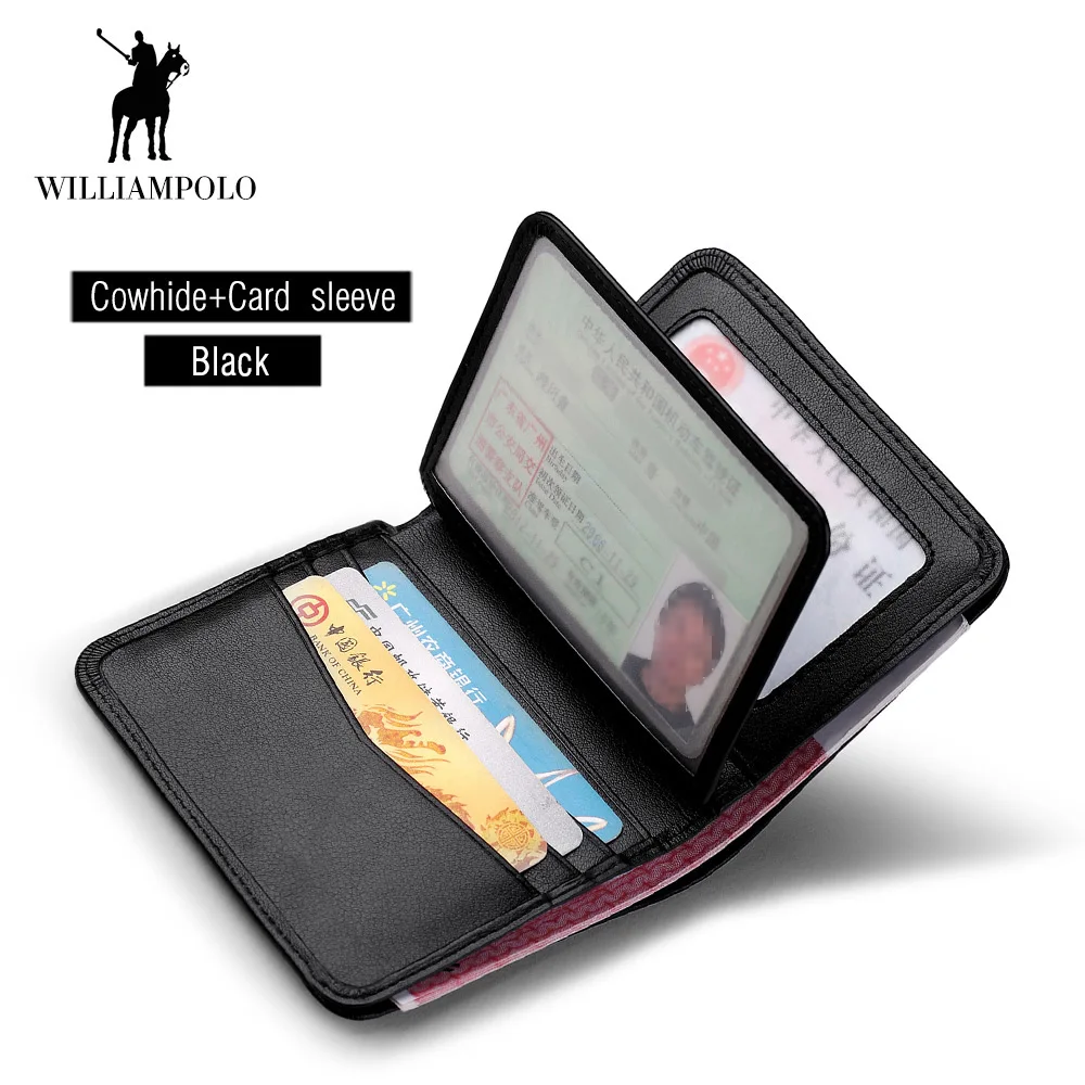 Black-Card sleeve Бренд, мужские кошельки, короткий тонкий двойной клатч, сумка из натуральной кожи, кошелек, мини кредитный держатель для карт, мужской Карманный Кошелек - Цвет: Black-Card sleeve