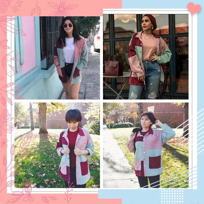 Dotfashion, вельветовое пальто с цветными блоками, карманами и пуговицами спереди, Женская Повседневная Осенняя однобортная одежда с длинным рукавом, женская верхняя одежда