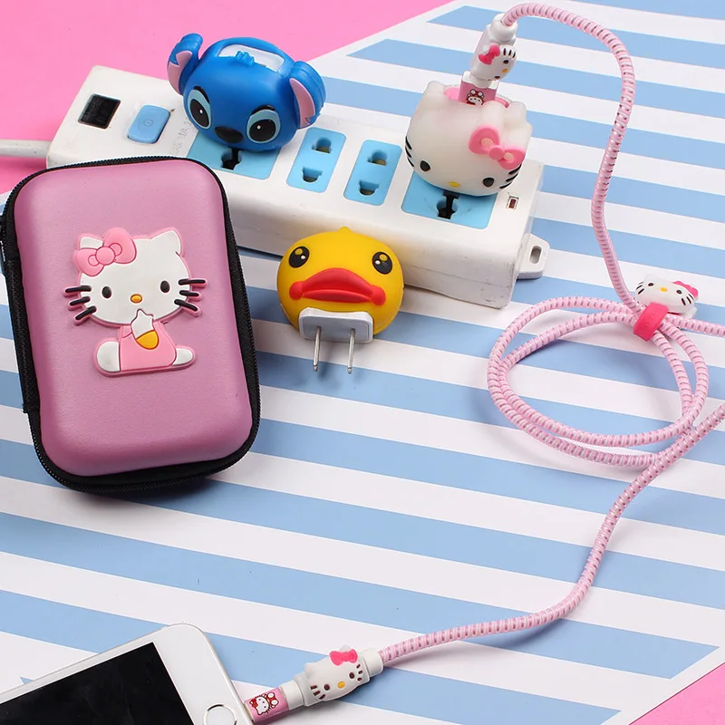 Хороший подарок милый мультфильм USB кабель наушники протектор набор с кабелем Стикеры для намотки Спиральный шнур протектор для iphone 5 6 6s 7plus