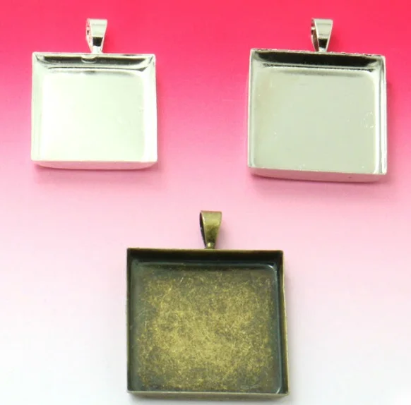 

Wholesale 200PCS Silver/Antique Bronze Plated Pendant Blanks Jewelry with inner 25X25mm Square high Bezel Setting tray