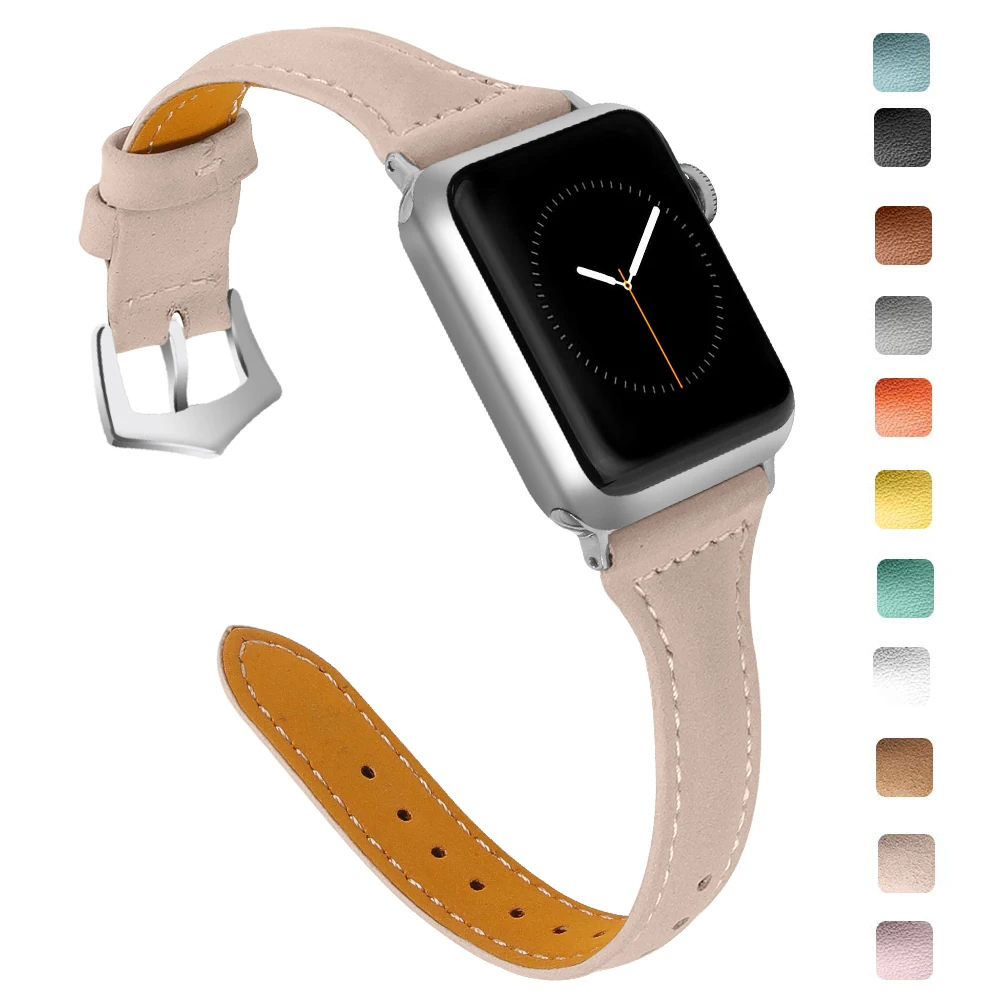 Новейший тонкий ремешок из натуральной кожи для часов Apple Watch band Series 1 2 3 38 мм 42 мм ремешки для часов розовый