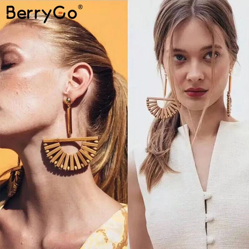 BerryGo женские серьги Boho деревянные полукруглые висящие для женщин винтажные