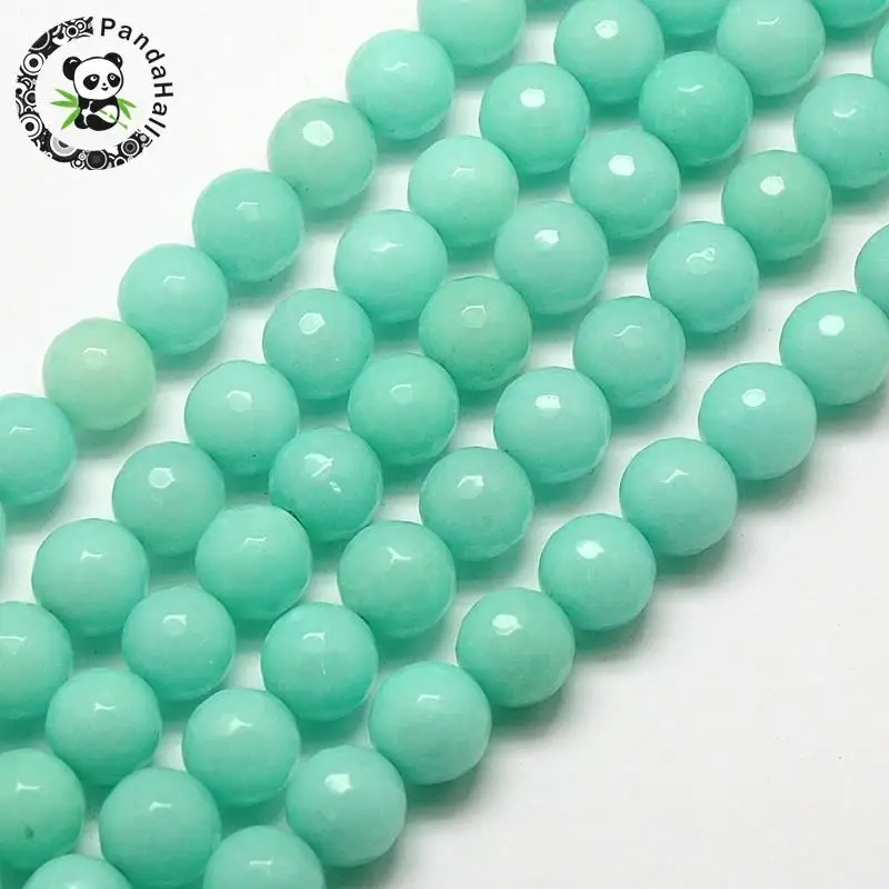 

Natural Malay J-a-d-e Bead Strands, Faceted Round Dyed Beads, Aqua-marine, 8mm, Hole: 1mm; about 49pcs/strand, 15"
