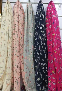 Шарф из хлопка с принтом птиц, длинный хиджаб с люрексом, 3 цвета, 10 шт.лот, 2019