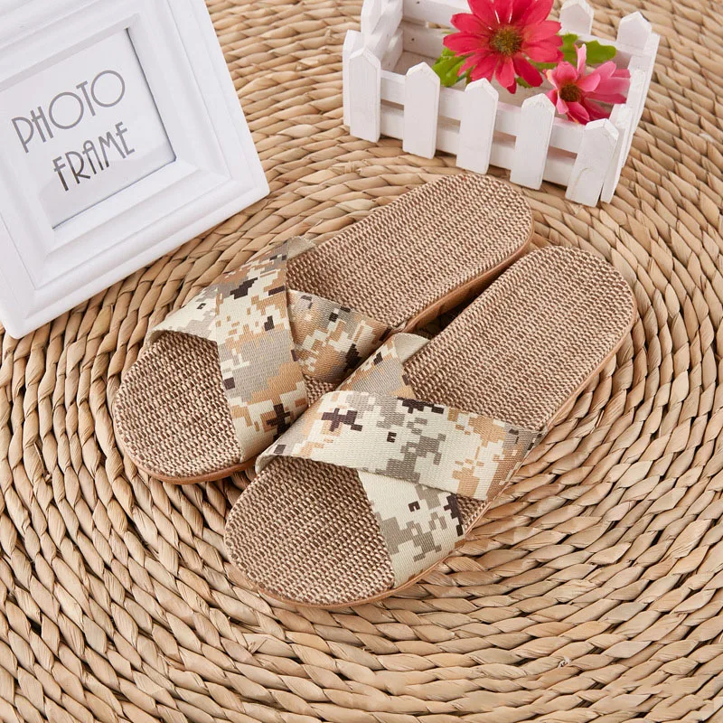 Летние льняные домашние тапочки FAYUEKEY женские пляжные шлепанцы больших размеров