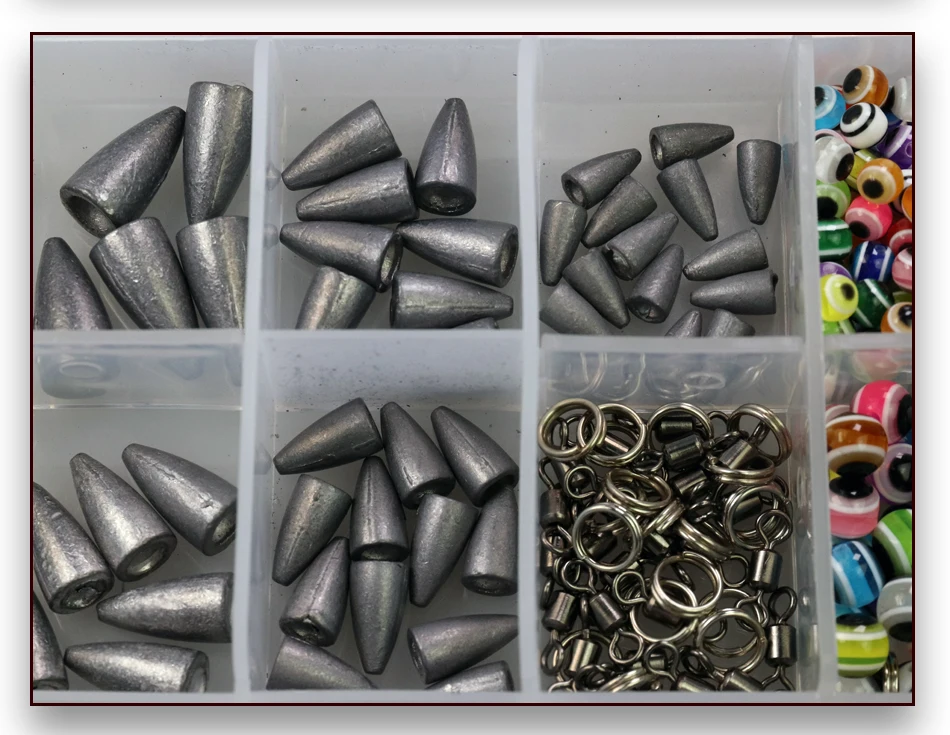 64 шт., 219 шт., коробка для рыболовных снастей, Texas Rig, аксессуары, свинцовая пуля, вес для рыболовных крючков, вертлюги, грузила, бусины в виде рыбьего глаза, комплект