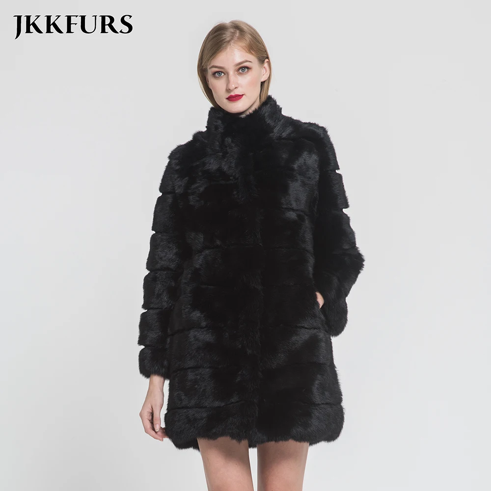 JKKFURS женская шуба из натурального кроличьего меха Модная стильная зимняя теплая