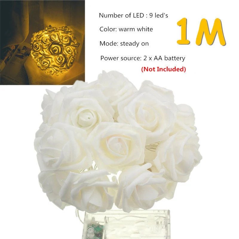 

1M/3M LED Rose Light Lamp Beautiful Romance Flower Wedding Christmas Decor Batteries Party