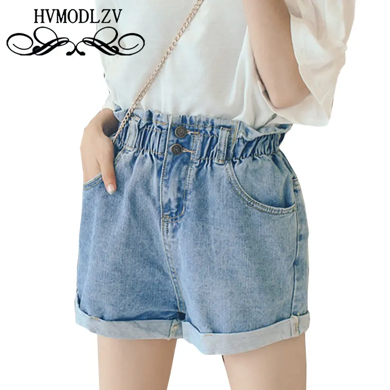Летние женские свободные джинсовые шорты с талией 2017 темно серые плотные модные