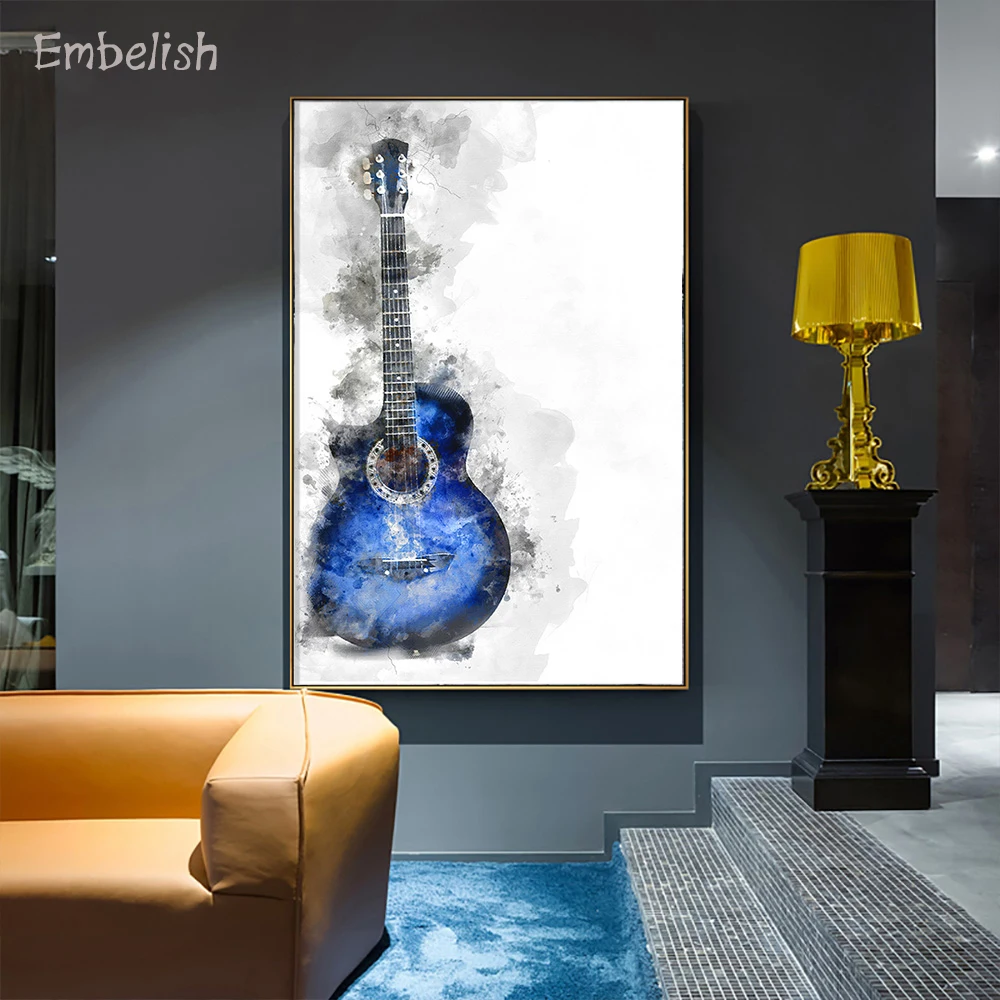 

Embelish 1 Pieces Abstract Watercolor Guitar Large Wall Posters For Living Room Modern Home Decor Pictures HD Canvas Paintings