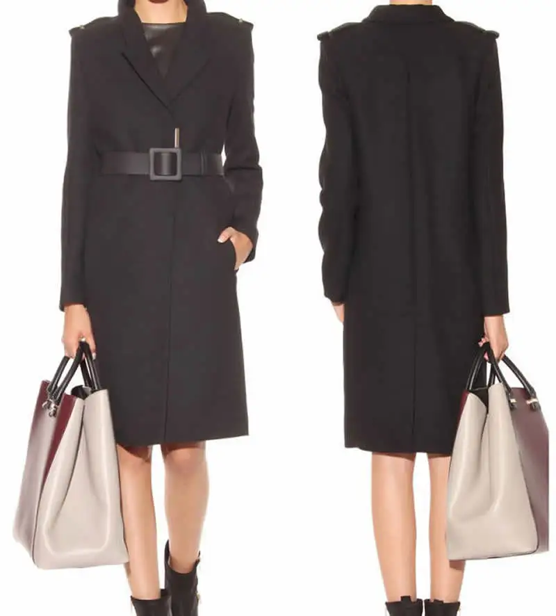 

New Victoria Beckham Winter Black Wool Coat Fashion Warm Long Sleeve Coat J9212