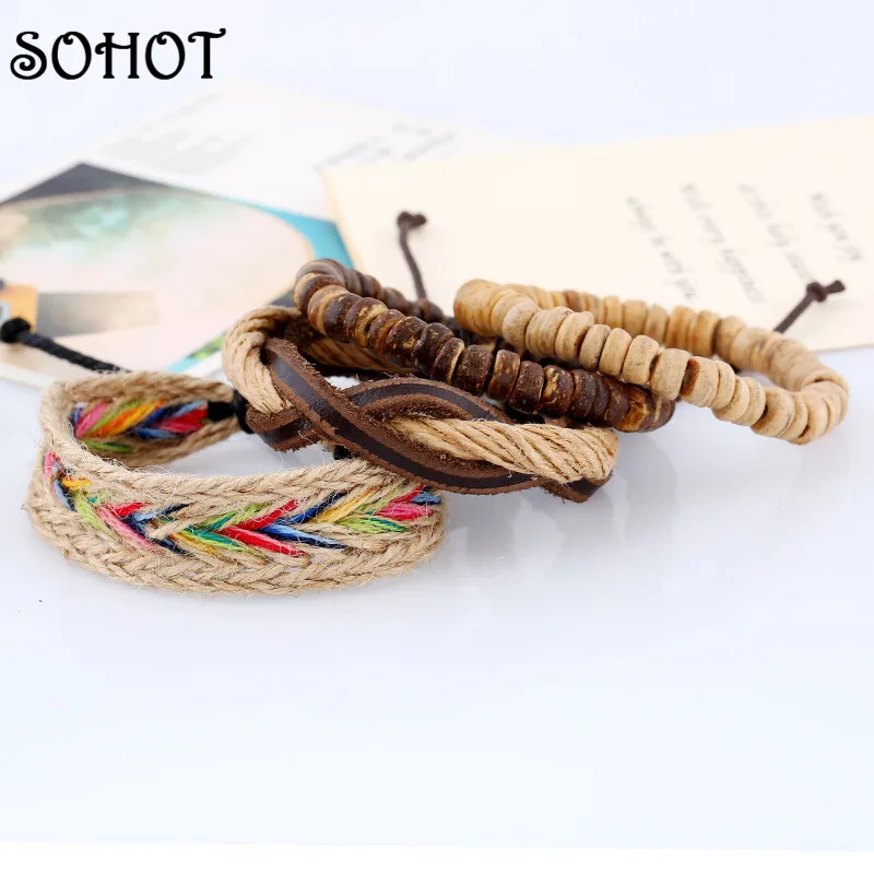 SOHOT Hobo ручной работы обернутые деревянные бусины многослойная кожаная веревка из