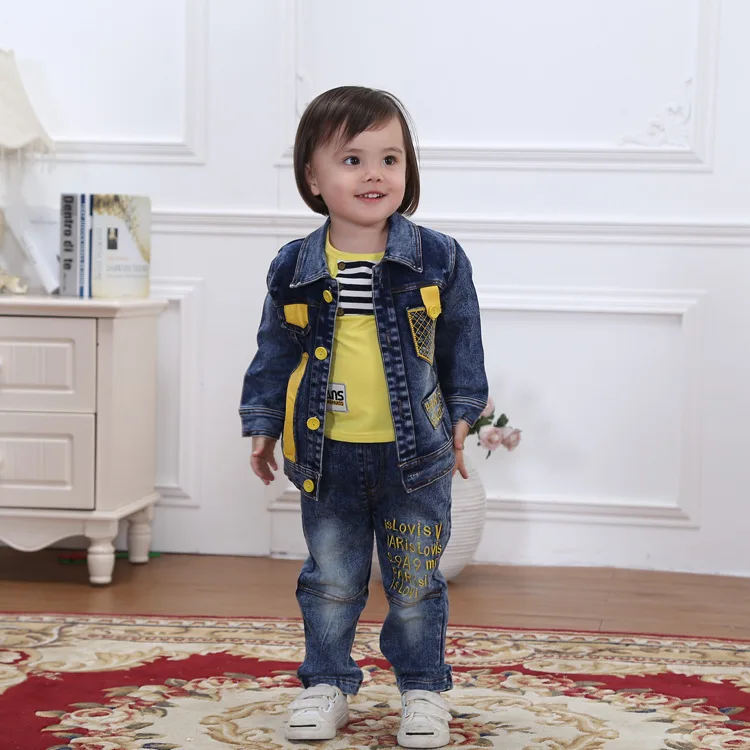 

NEW baby boy spring autumn cotton denim newborn boys set cowboy coat+t shirt+jeans 3pcs toddler boys suits