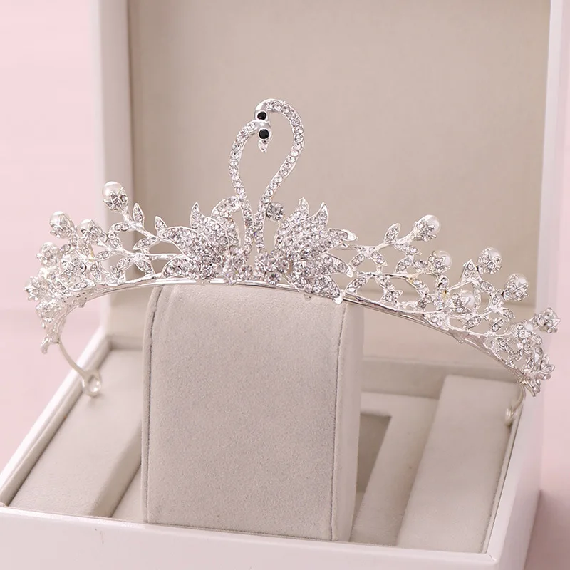 Rhinestone Princess Crown Pearl Wedding Tiaras Swan Jewelry For Kids' Ballet Performances Fashion Accessories