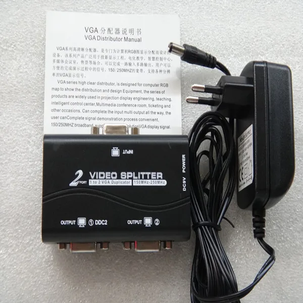 1-2 порта VGA видео сплиттер Дубликатор 1-in-2-out 250MHz устройство cascadedable Boots сигналы 65m