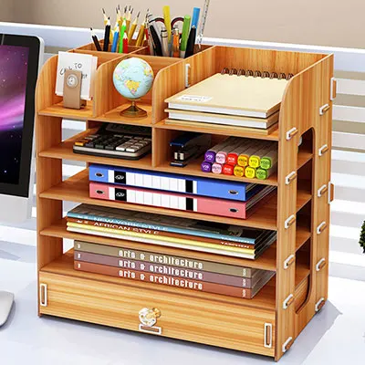 HH382100CS1 Actionclub DIY Настольная коробка для хранения документов, книг, полка для хранения, многослойная отделочная полка, Настольная книжная полка, офисные принадлежности - Цвет: HH382100CS1