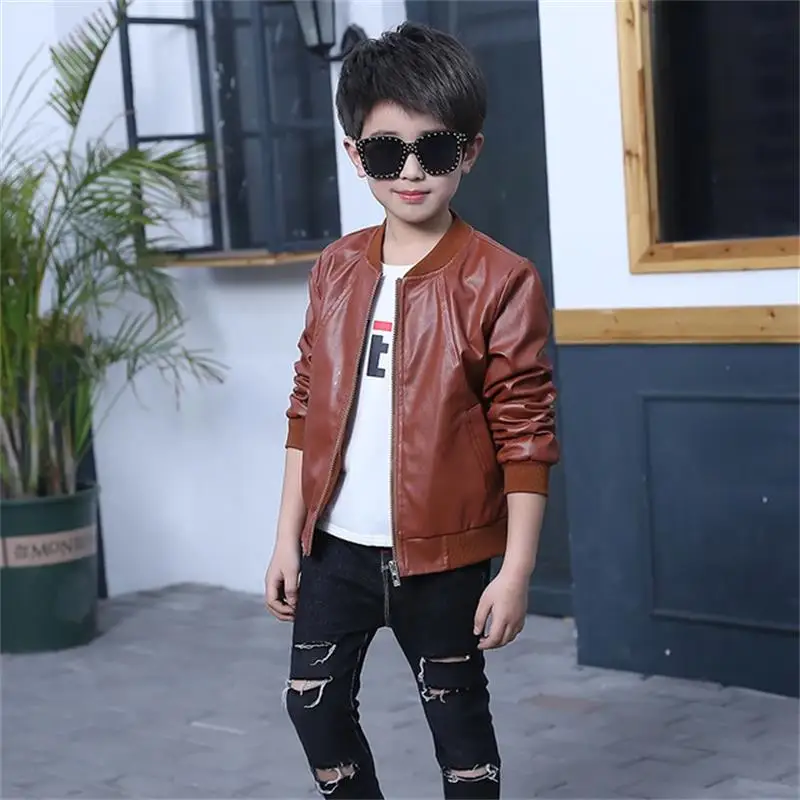Детское пальто для мальчиков осенняя куртка из искусственной кожи модная