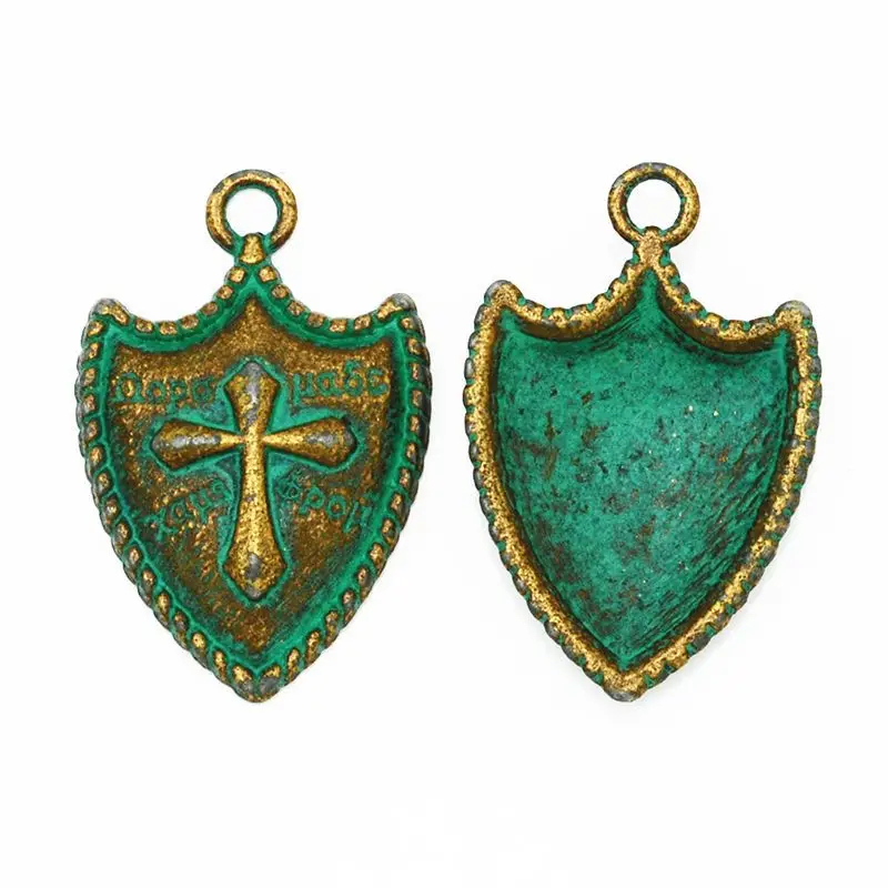 20Pcs/Lot Patine Alloy Popular Shield Pendant Charms With Cross Pattern For Jewelry Making, 31*20MM-10039765