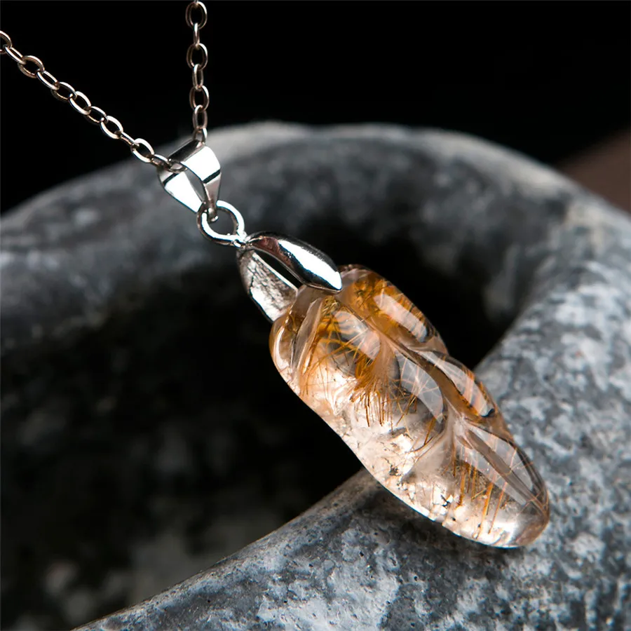 Подлинная Бразилия натуральный Медь волосы Рутиловый кварц Подвеска Для женщин