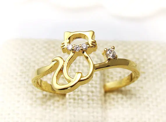 Оптовая продажа кольцо в виде котенка с вырезами животного кристаллами золотым и