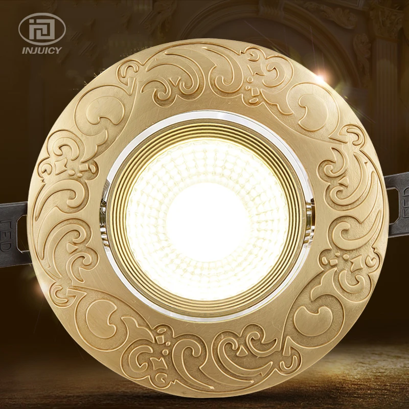 

European Embedded Copper LED Restaurant Ceiling Lamp Corridor Light Spotlight