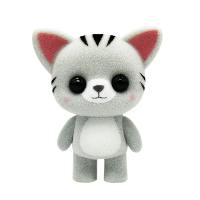 gray Маленькие милые флокированные кукольные игрушки Kawaii Мини-кошки, украшение автомобиля, фигурки, игрушки для детей, подарки для DIY, кукольный домик, флокированные животные - Цвет: gray