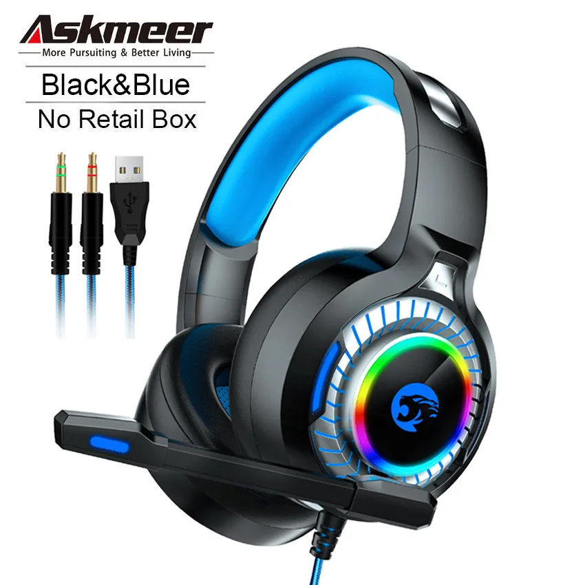 ASKMEER A60 PS4 игровая гарнитура шлем лучшие ПК Стерео Игровые наушники с микрофоном RGB светодиодный светильник для Xbox One компьютерный геймер - Цвет: No Retail Box