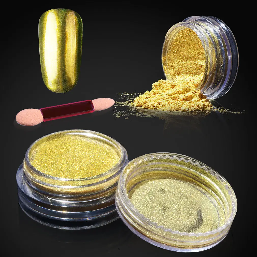 Зеркало Хамелеон Блестящие Блестки для ногтей Пудра с кистью великолепный