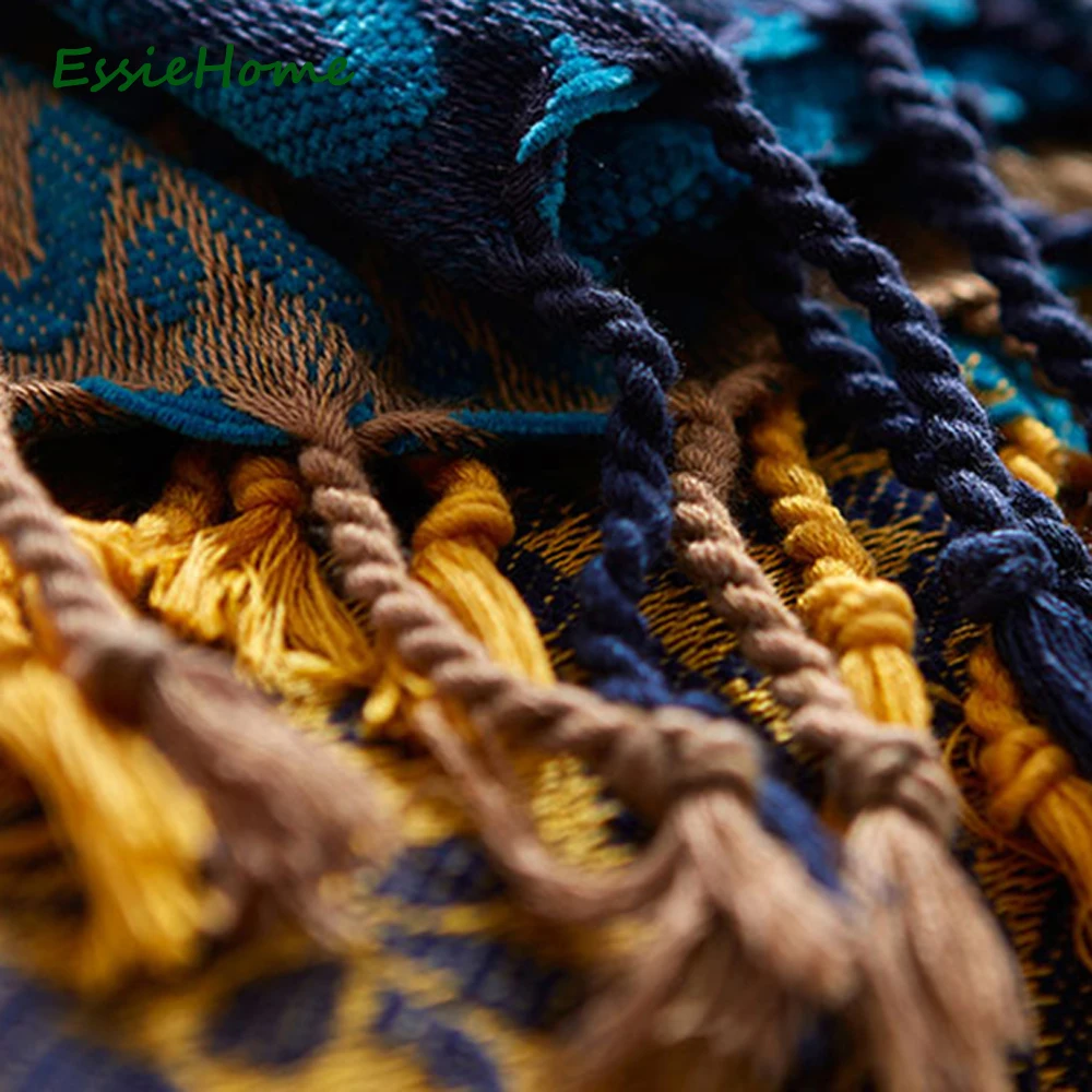 Одеяло для дивана ESSIE HOME синее ярко желтое в богемном стиле|blankets for sofa|sofa blanketchenille