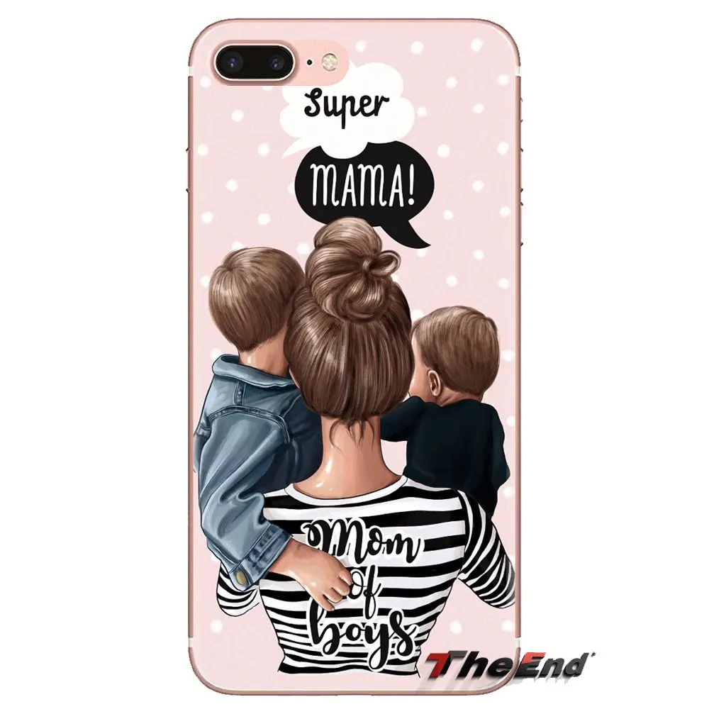 Черные коричневые волосы для мамы и дочки чехлы телефона samsung Galaxy S3 S4 S5 Mini S6 S7 Edge S8