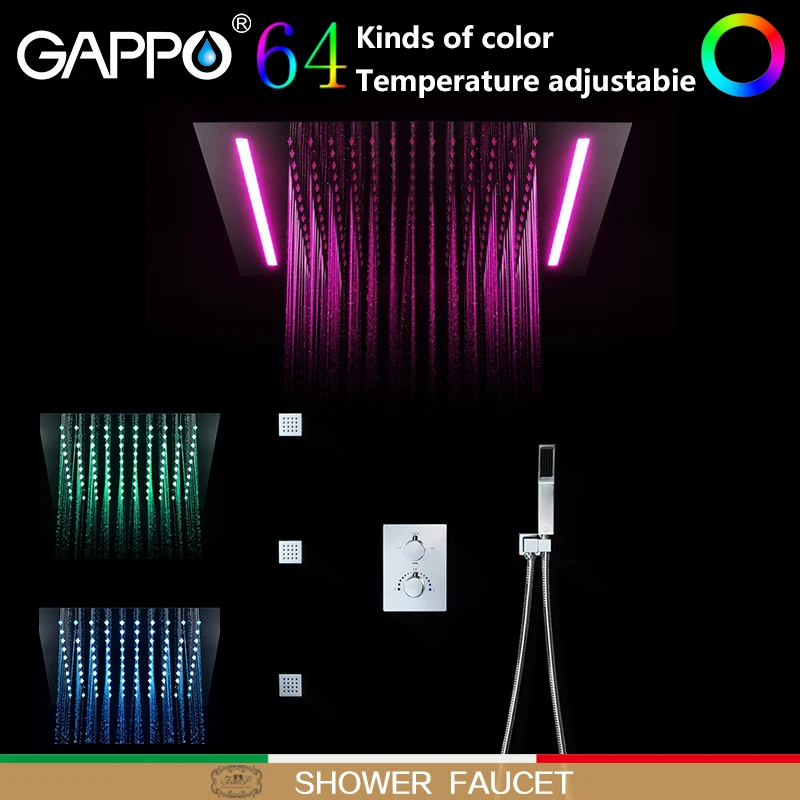 

Термостатический смеситель для душа GAPPO, s-образный светодиодный кран «Водопад» для ванной комнаты, настенный набор для душа с дождевой наса...