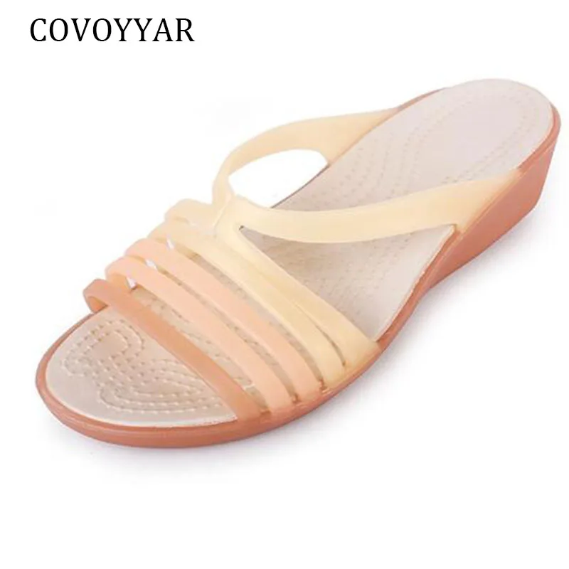 Женские шлепанцы на танкетке COVOYYAR разноцветные пляжные платформе толстом