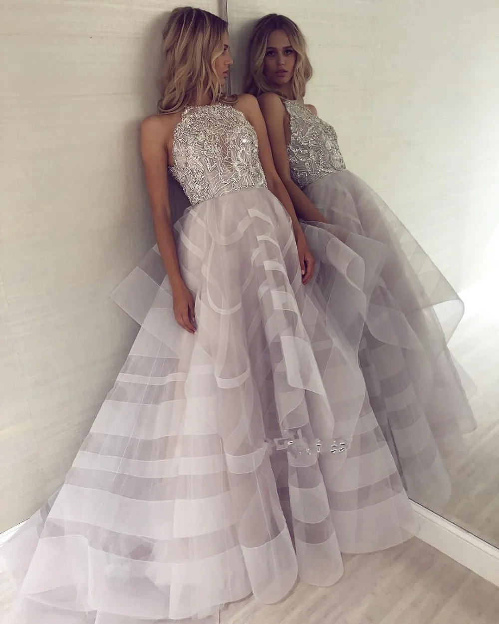 Женское вечернее платье без рукавов Элегантное Длинное с оборками для