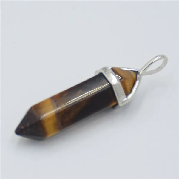 Tiger eye Stone Натуральный камень тигровый глаз фиолетовый кристалл кварца кулон шестиугольная колонна столб биконус граненый шарик подвеска маятник подвески - Окраска металла: Tiger eye Stone