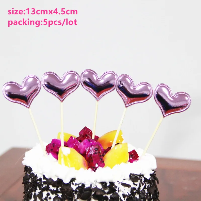 5pcs pink love Украшения для детского душа Фламинго Топпер для торта первый день рождения украшения для детей и взрослых украшения для свадебного торта Крылья Ангела - Цвет: 5pcs pink love